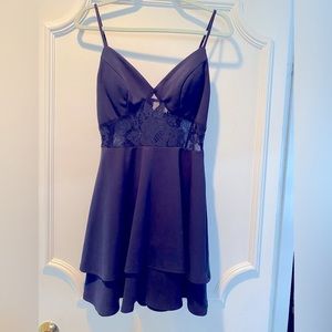 City Studios Junior Navy Blue Dress with lace cutout panels